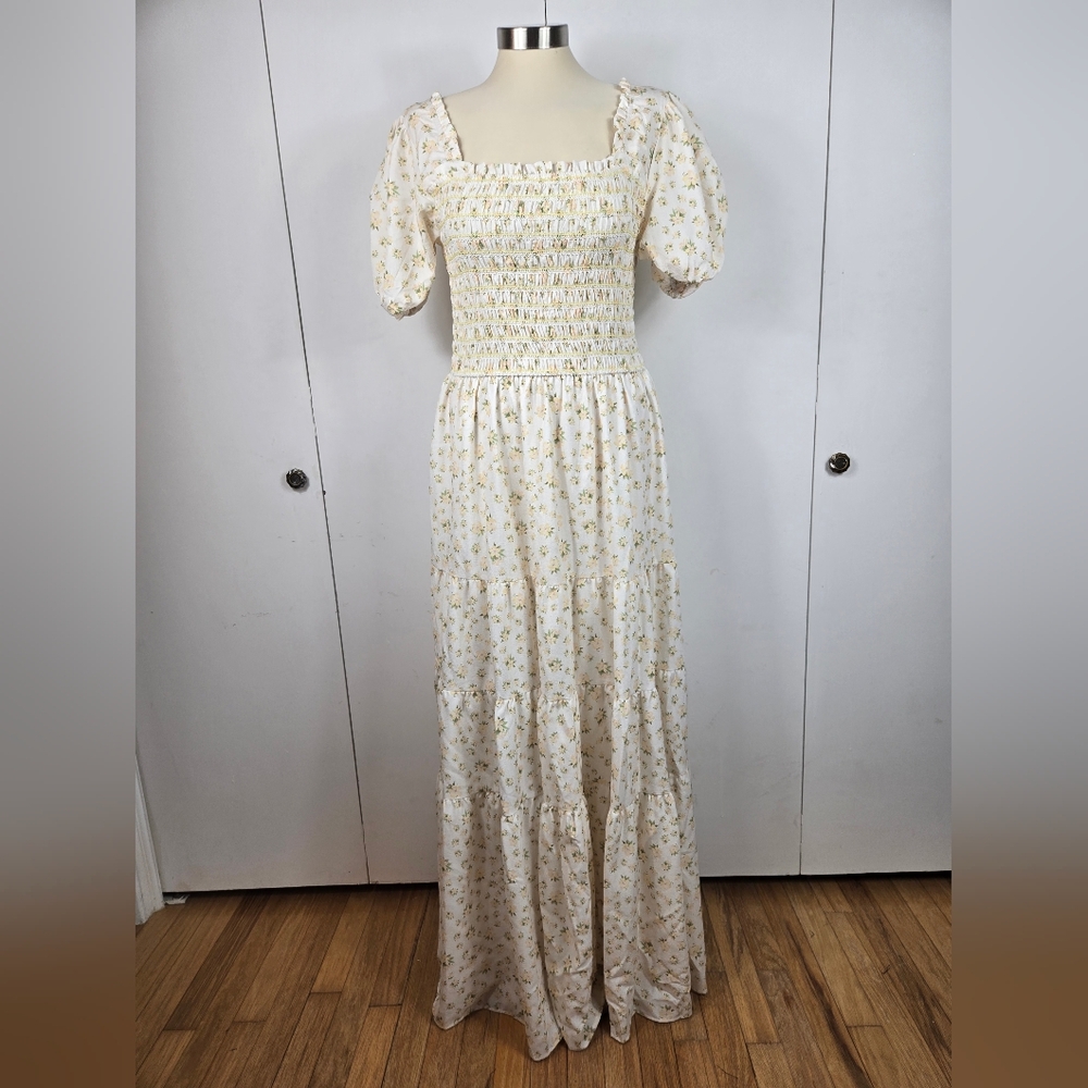 Storia Cream Floral Maxi Dress with Puff Sleeves - Picture 3 of 5